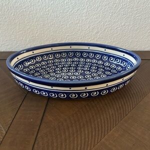 Polish Pottery Oval Baker Swirl Pattern Boleslawiec Poland EUC